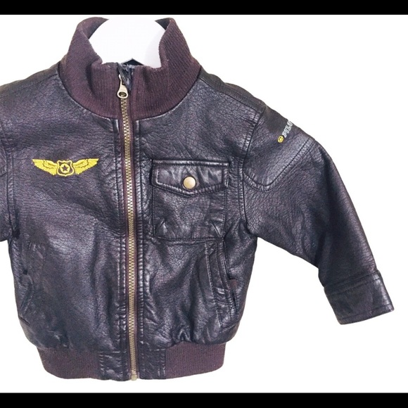 GEORGE Aviator Vegan/Faux Leather Jacket With Zipper Front & Pocket Brown Boy 2Y - Picture 4 of 9